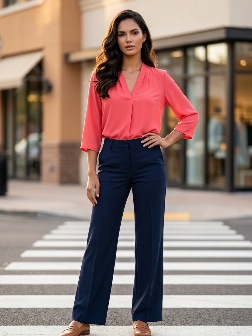 Calvin Klein Coral V-Neck Blouse 2X